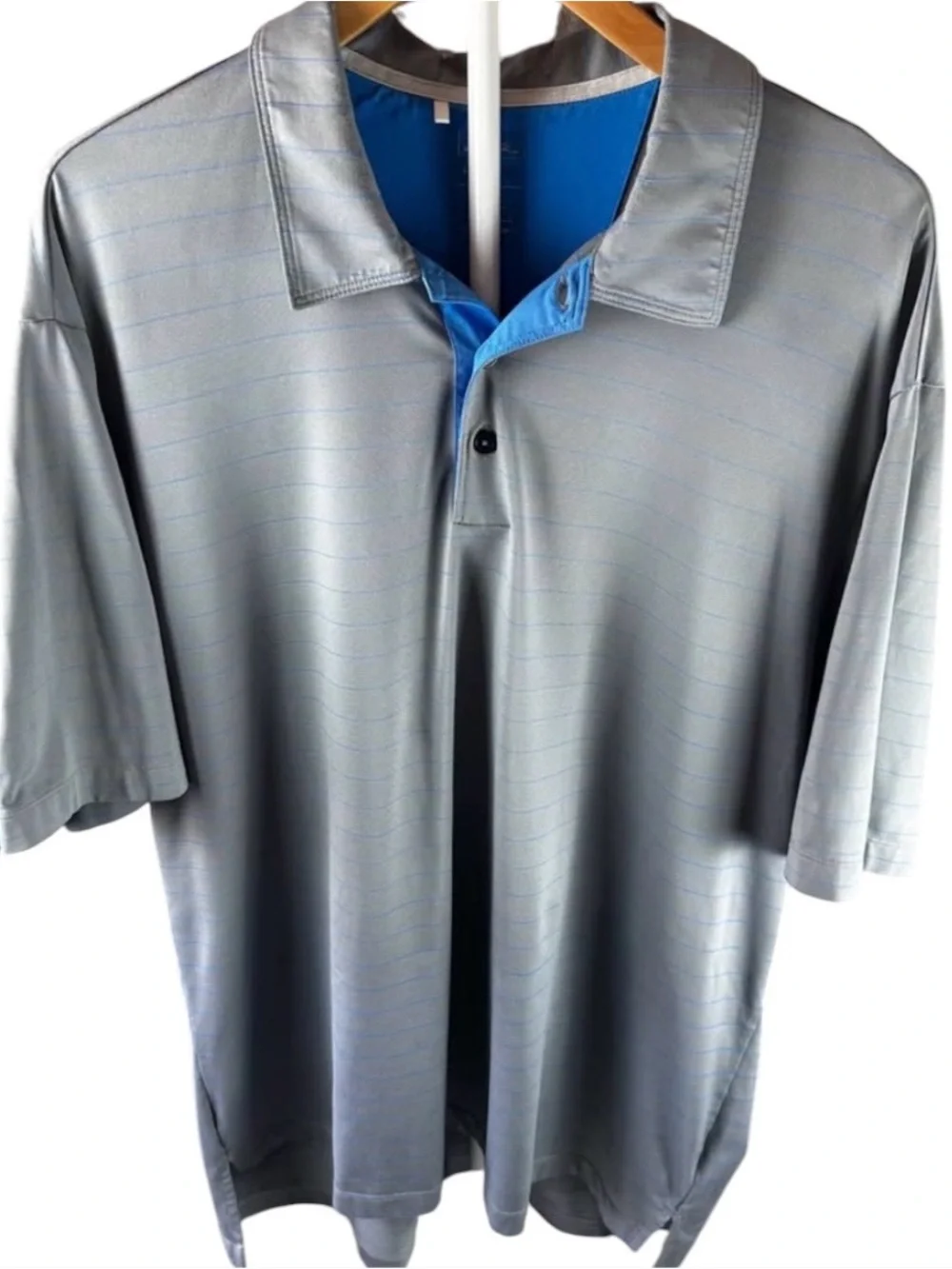 Adidas ClimaLite Golf Polo Shirt Mens Large Gray Blue Stripe Performance